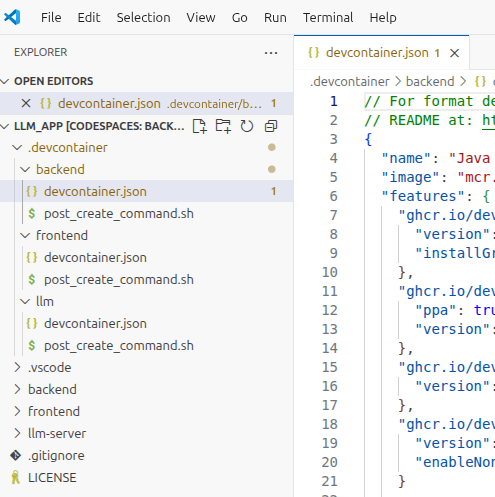 devcontainers config files