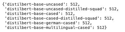 DistilBERT max_input_size